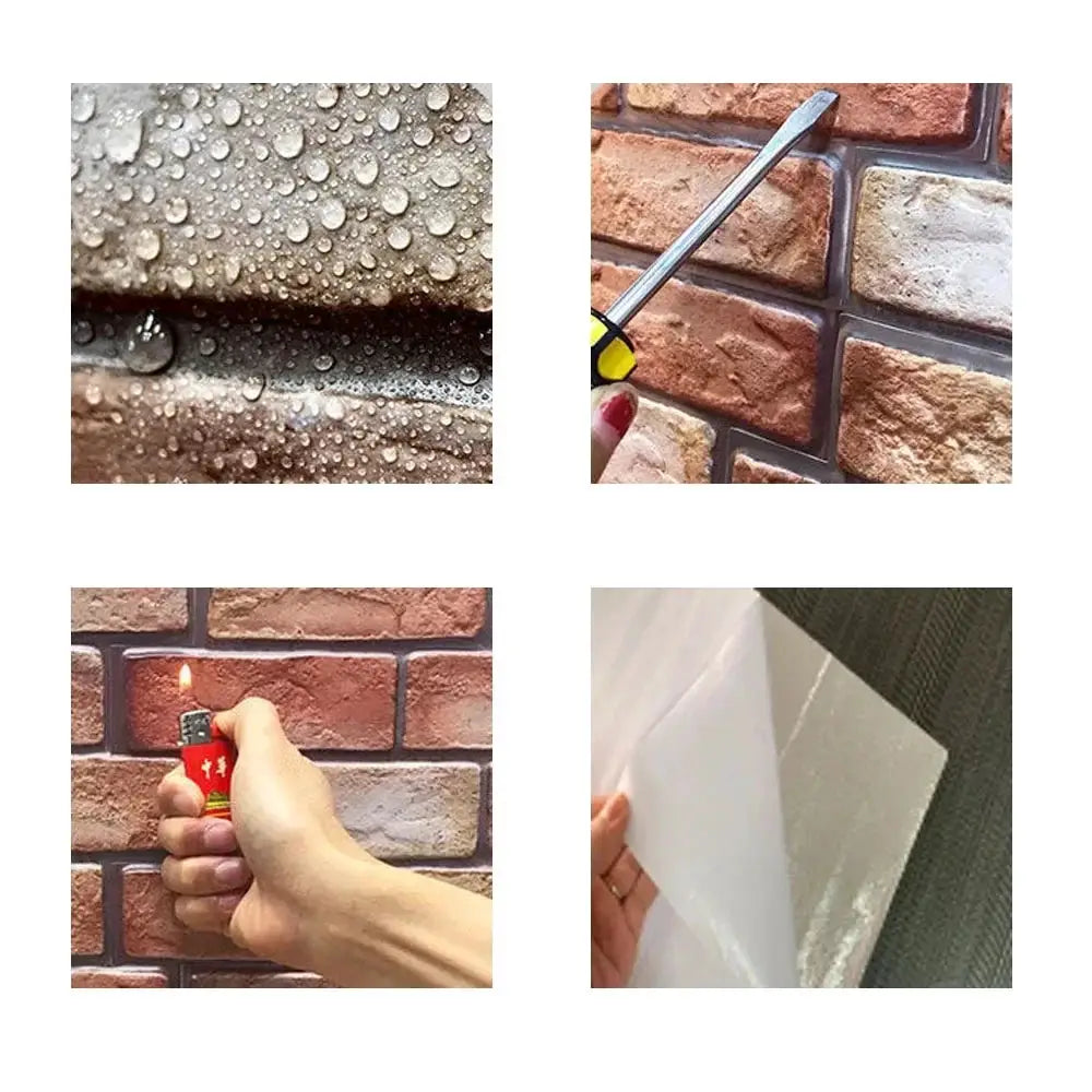 Simples Market four-piece self-adhesive waterproof 3D brick wall panel set with brick texture and peel-off backing