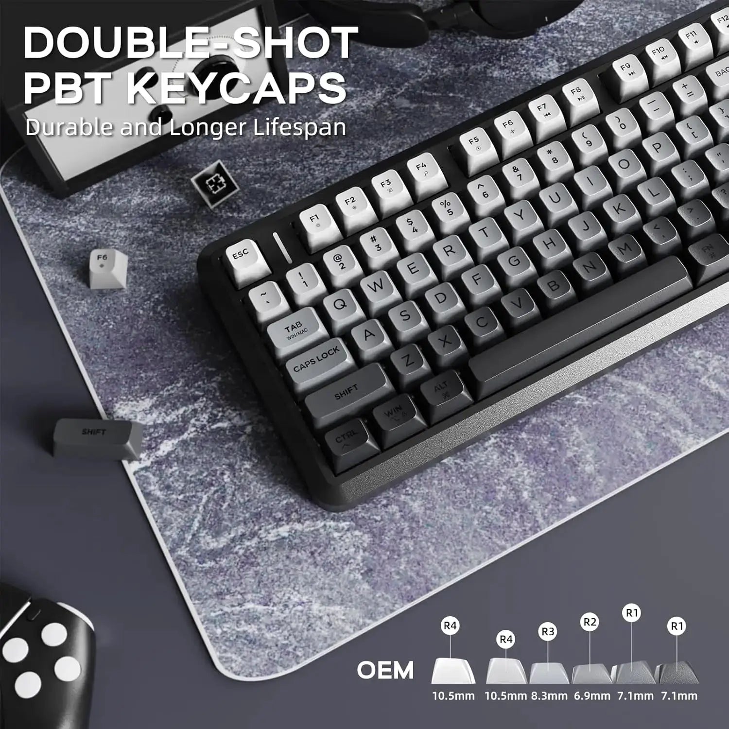 ATTACK SHARK M75 wireless gaming keyboard with knob and OLED display; rainbow gradient PBT keycaps
