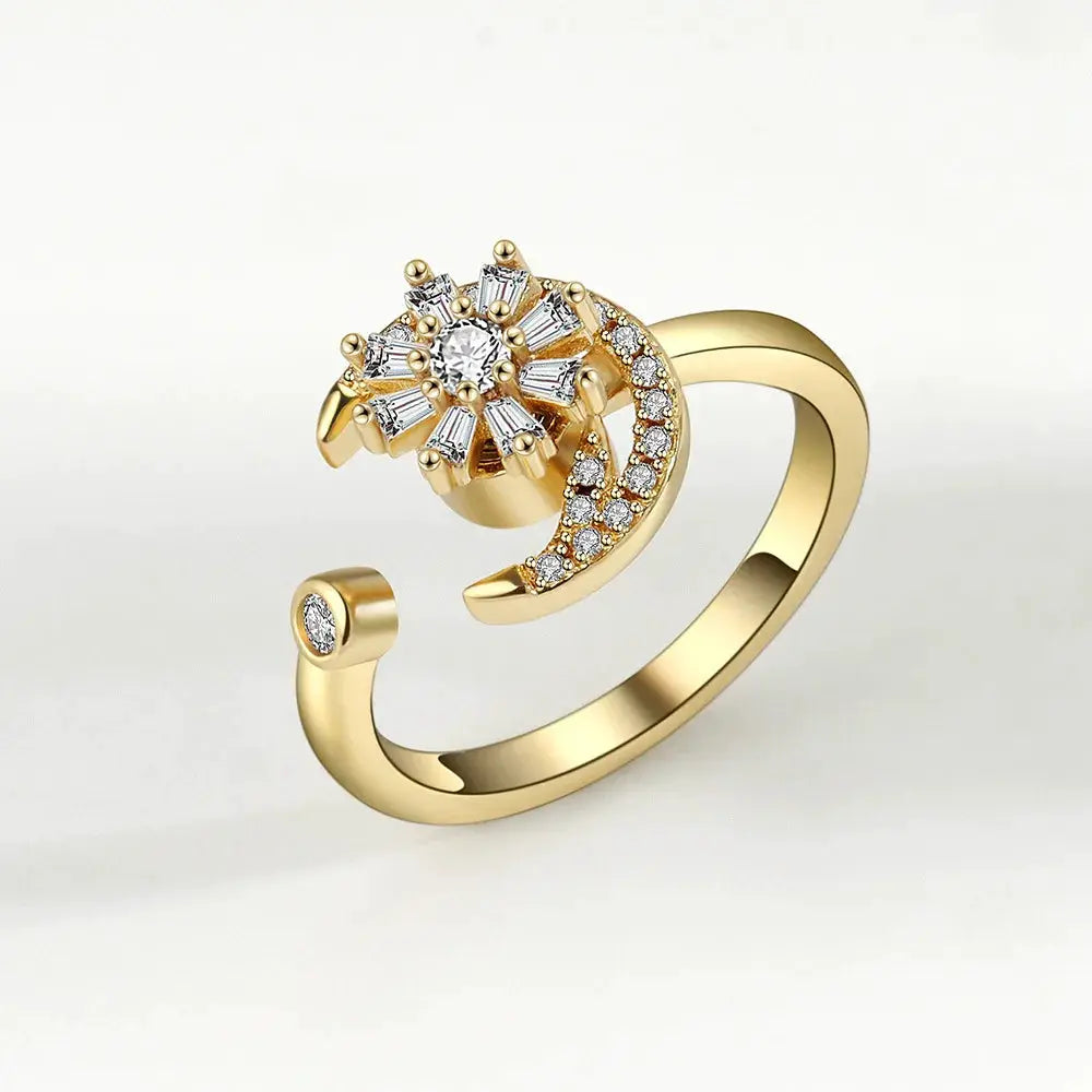 SMJEL Fidget Spinner Ring for Women Crystal Flower Eye Butterfly Animal Motifs Stress Relief Wedding Jewelry