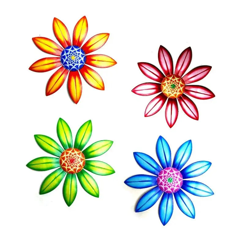 Metal Flower Wall Art Decoration Set 1 2 4 Pieces For Indoor Outdoor Home Garden In 4 Colors