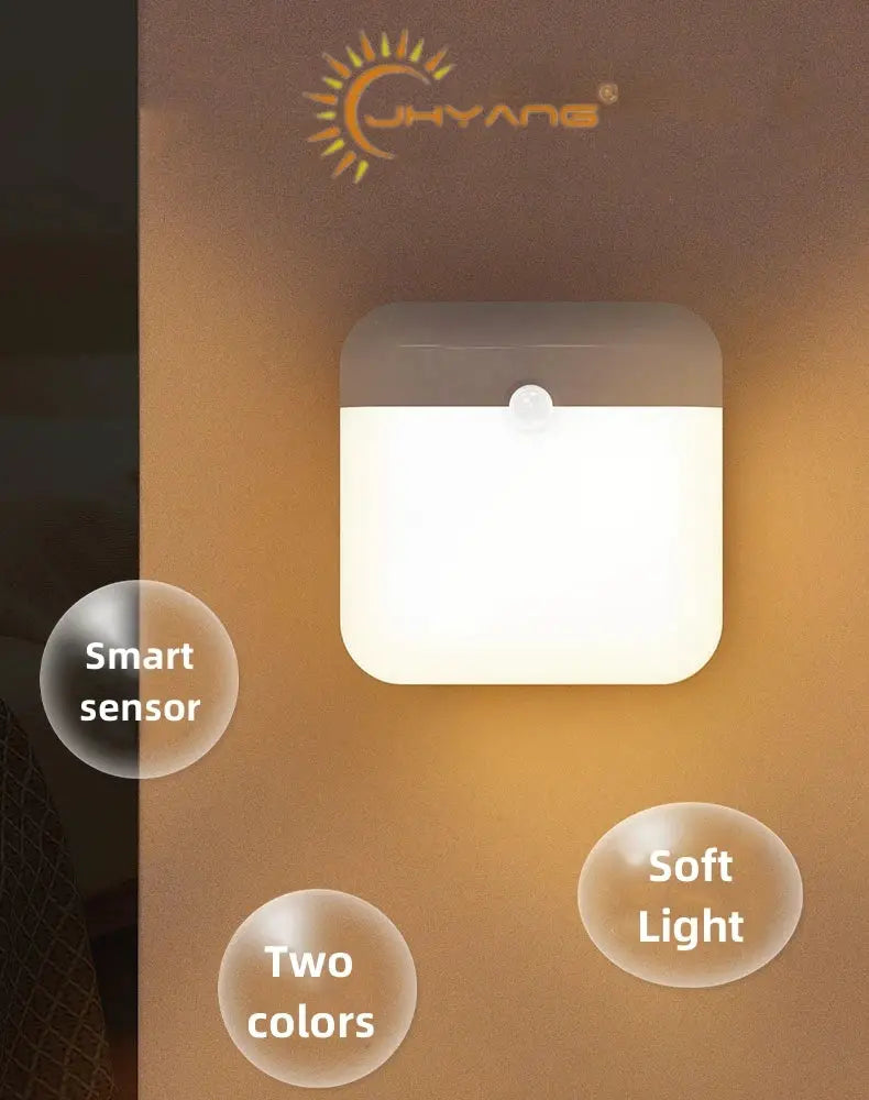 Motion Sensor LED square light by Simples Market with USB charging; two-color, soft white illumination
