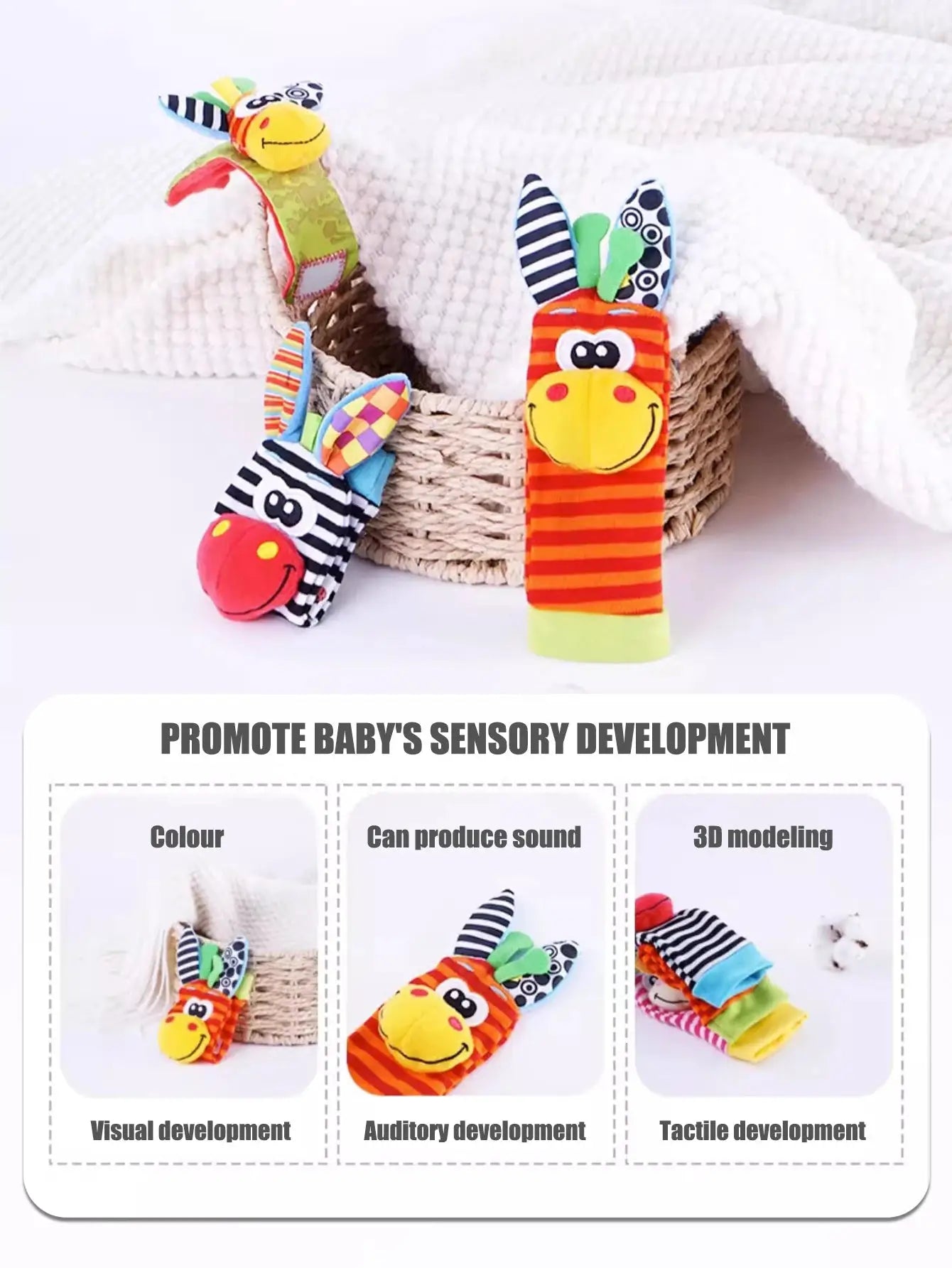 4 Piece Baby Wrist Rattle Socks Toys Set 0 To 12 Months Unisex Early Educational Development Cute Toddlers Sensory Gifts