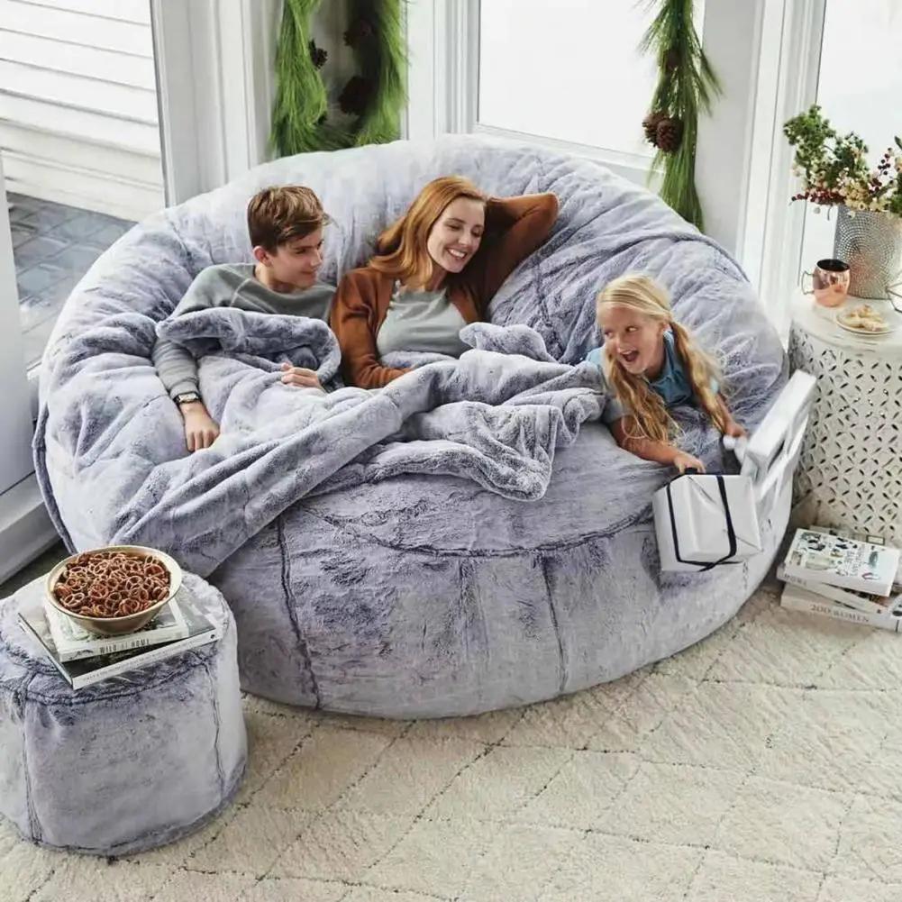 Bean bag sofa bed pouf by Simples Market in soft gray plush fabric