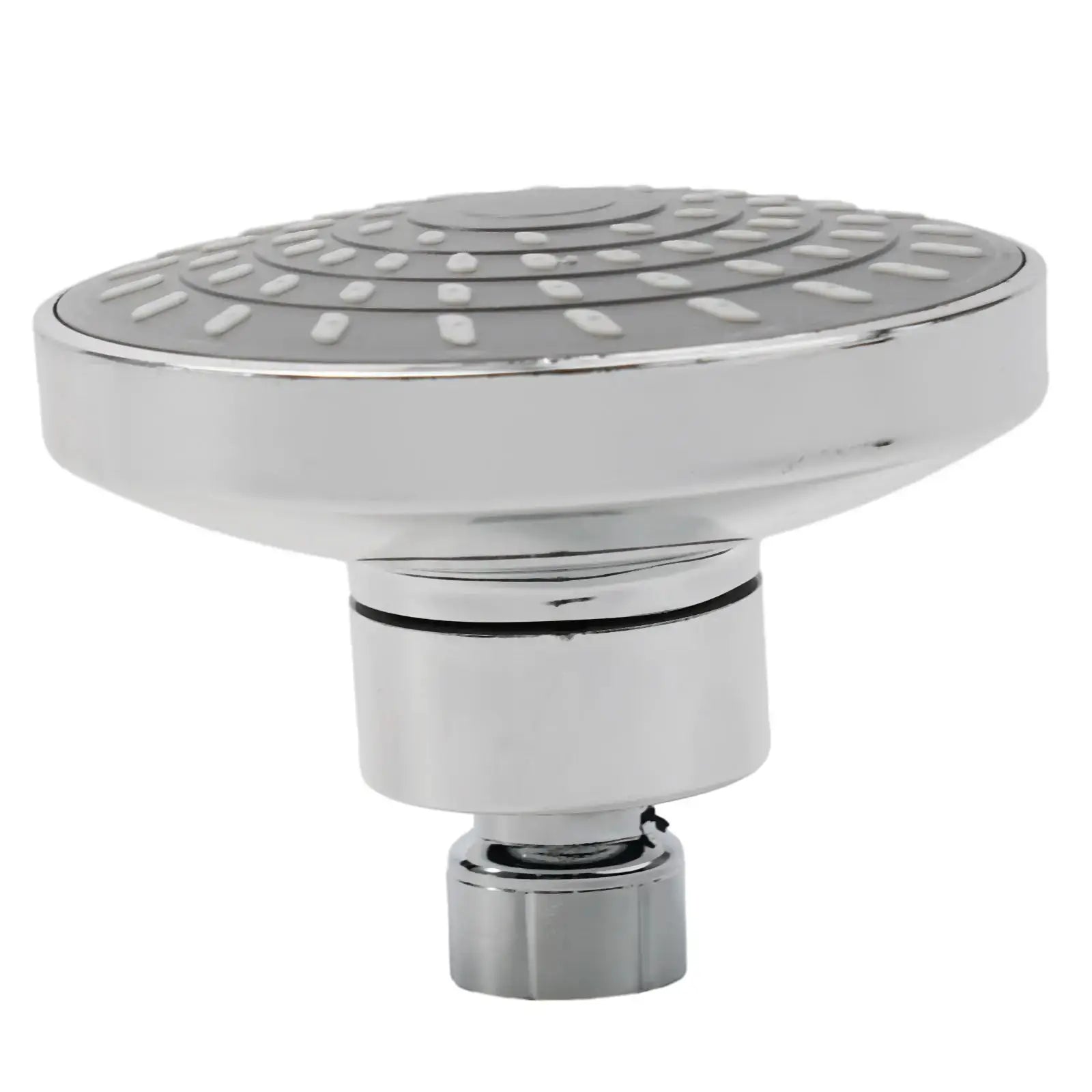Chrome adjustable rainfall shower head, wall-mounted with white rubber spray nozzles