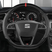 Carbon fiber steering wheel cover for Seat Leon 5F Mk3, Ibiza 6J, Tarraco, Arona, Ateca, Alhambra — Simples Market