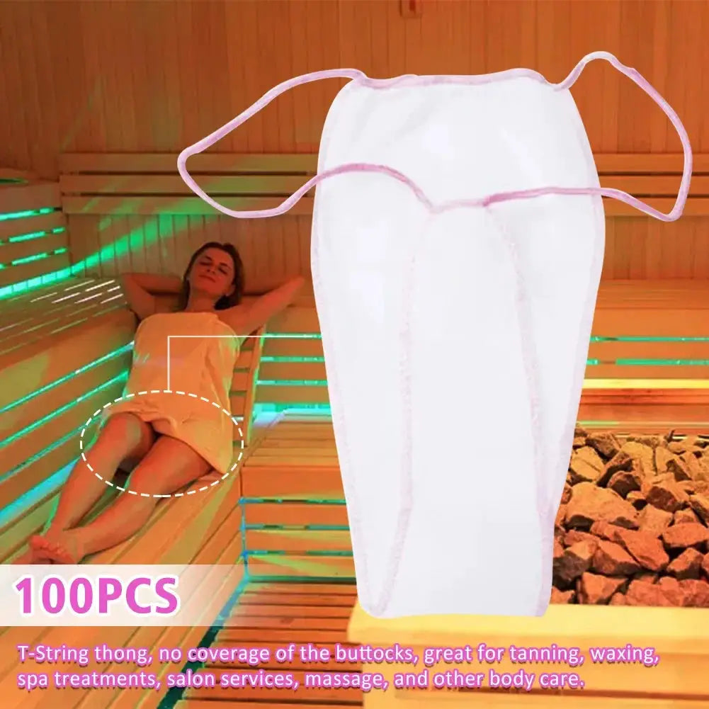 100pcs women's white spa non-woven disposable thong underwear for tanning and spa treatments
