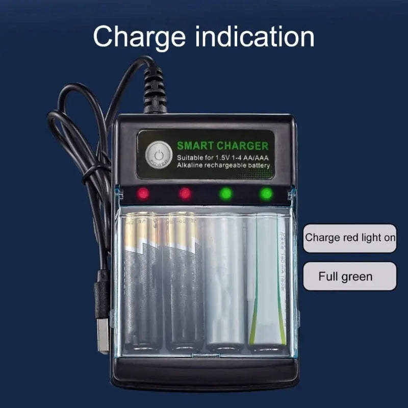EcoCharge 4 Slot Digital Alkaline Battery Charger Intelligent Recharging For Eco Friendly Power