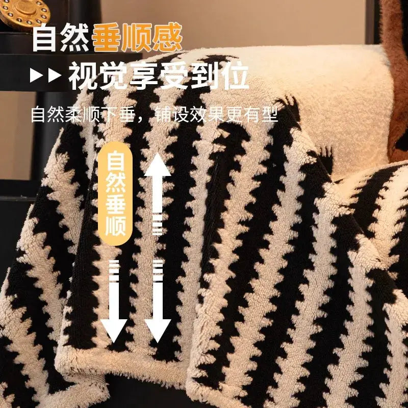 Sofa throw blanket by Simples Market; thick jacquard fleece in black and ivory for living room decor