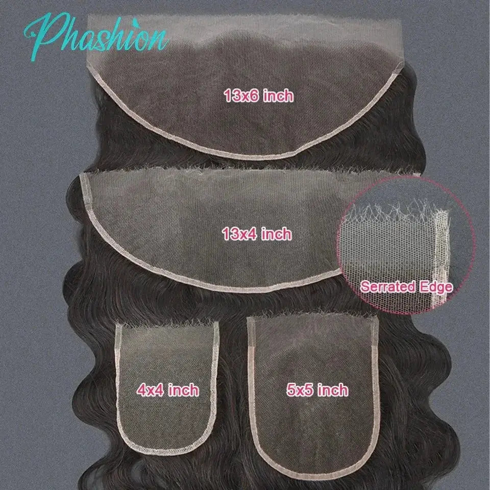 Phashion HD lace fronts: 13x6 and 13x4 with 4x4 and 5x5 closures in natural black 100% human hair, Simples Market
