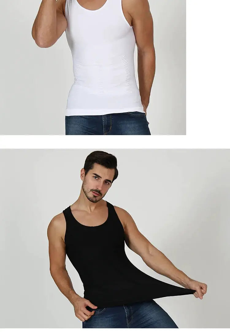Men's compression body shaper tank tops 2-pack; white and black