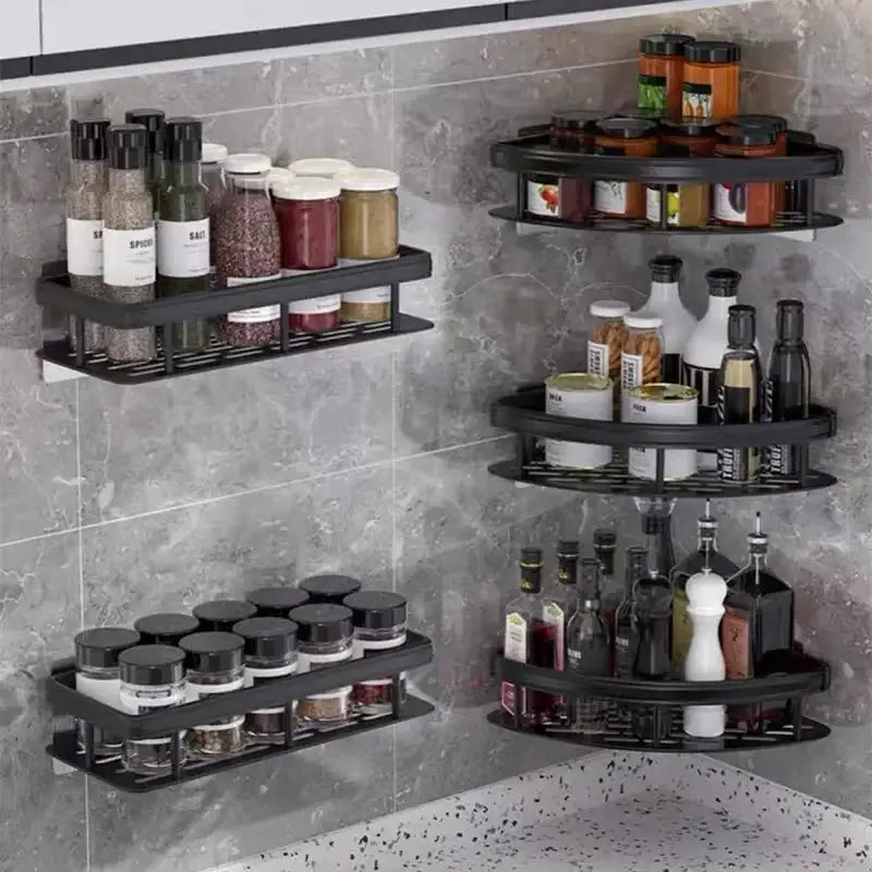 HomeZen No Drill Corner Shelf Bathroom Storage Rack Wall Mount Shower Organizer Aluminum Construction