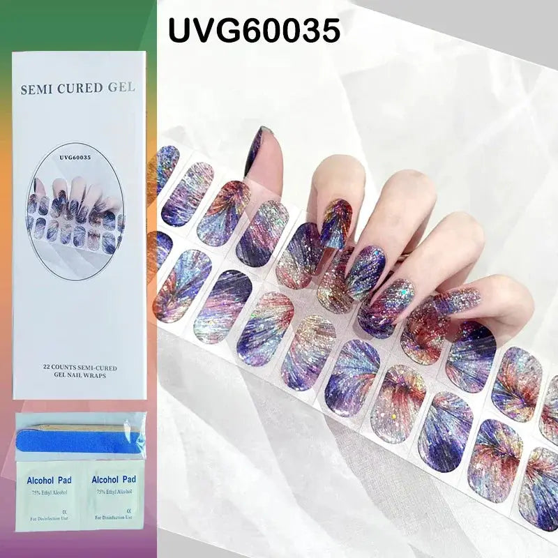 NailLux Semi Cured Nail Wraps For 16 To 20 Tips Easy Full Cover Adhesive Press On Nails Gel Finish UV LED Compatible