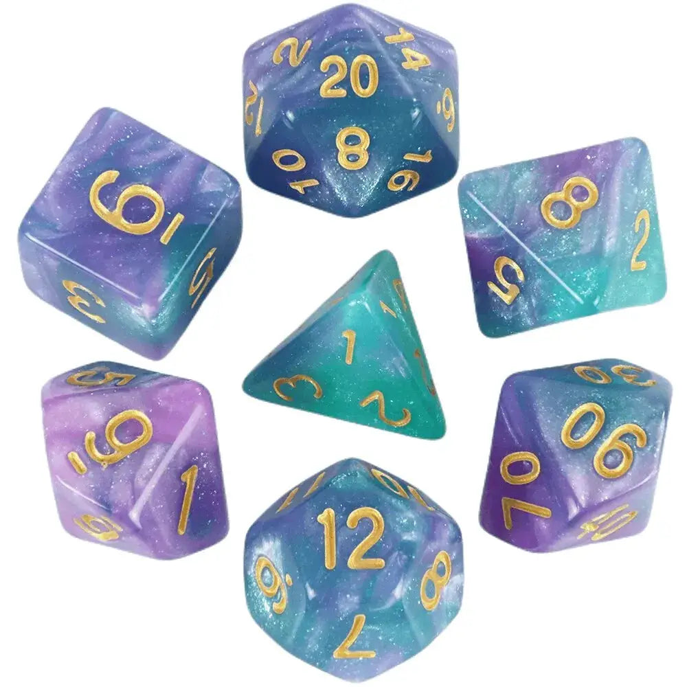 Galaxy Theme Polyhedral Dice Set For DnD With Cosmic Colorful Universe Effect Ideal For Adventurers