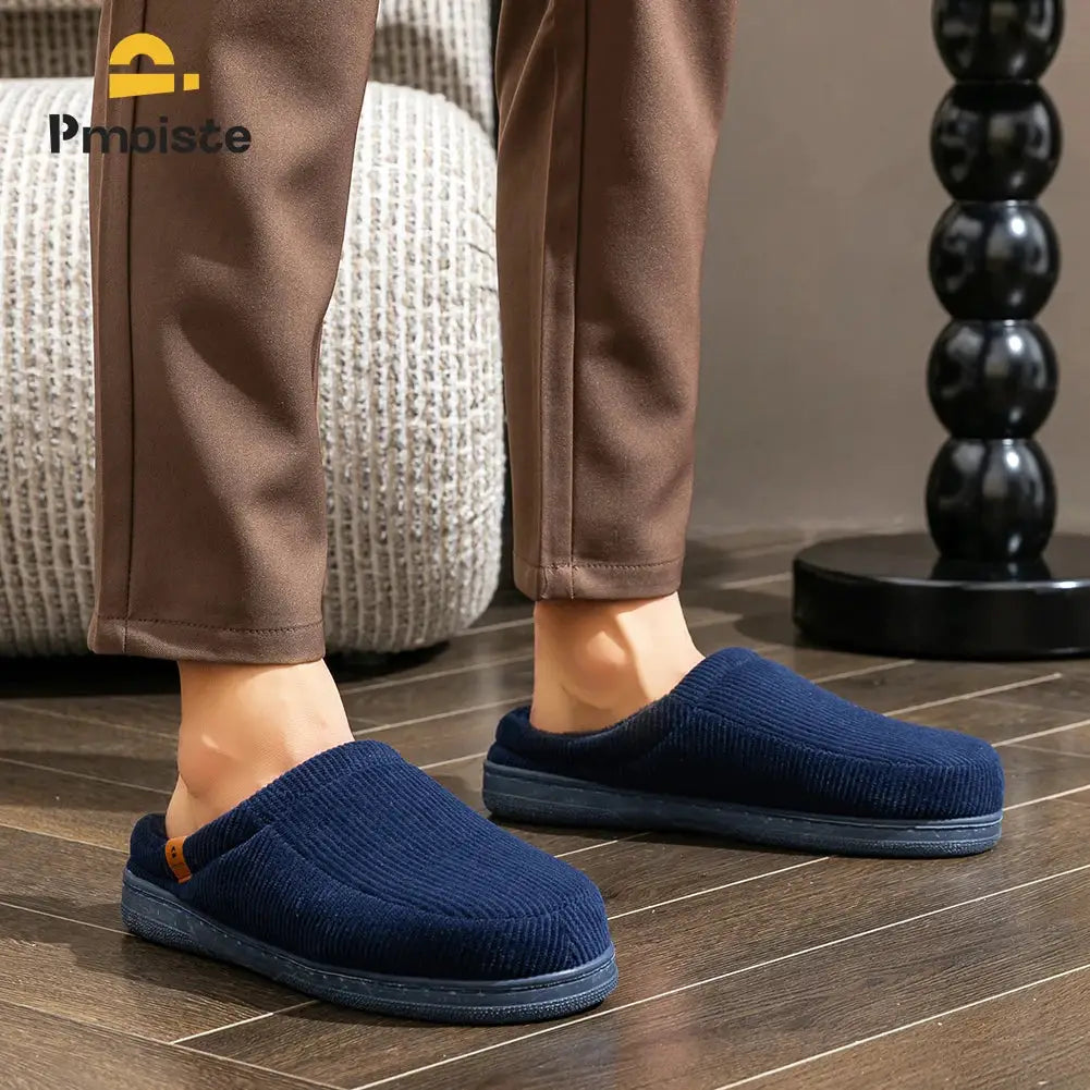 CozyStride Mens Corduroy Slippers With Memory Foam Insole And Non Slip TPR Sole For All Day Comfort