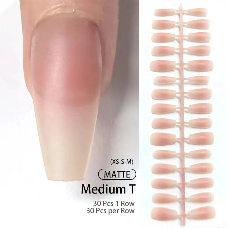 GlamNail Matte Nude Press On Nails Full Cover Easy Quick Extension 30 Piece Set For At Home Manicure