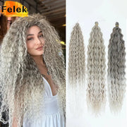 Ariel Curls crochet hair extensions with deep-wave Afro curls in ombre blonde-grey; 3 synthetic bundles Simples Market