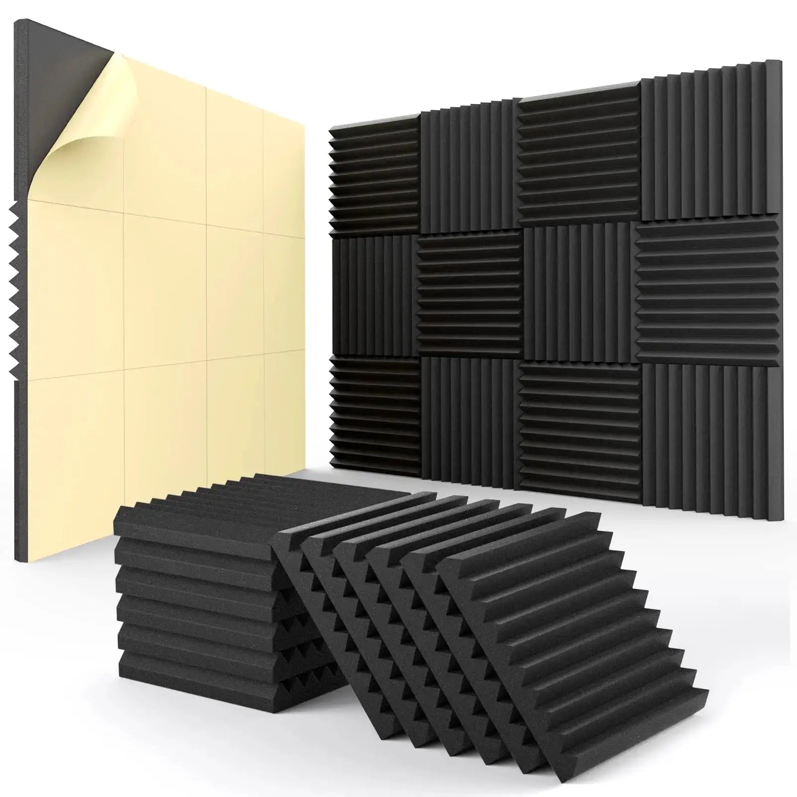 12 Pack Self Adhesive Acoustic Panels 12x12 Inch Quick Recovery Soundproof Wall Panels High Density For Echo Reduction