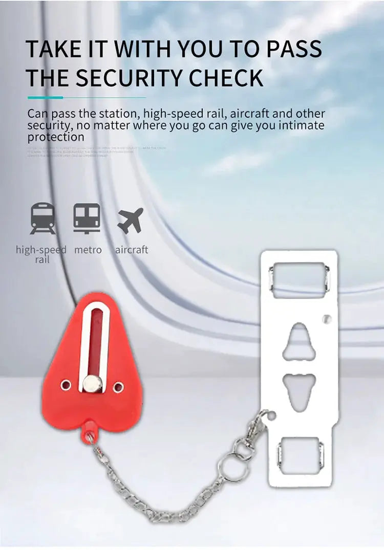 Simples Market red portable door lock latch with white bolt and chain, includes mounting plate for travel safety