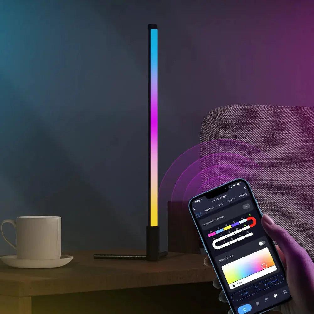 Corner RGB LED floor lamp by Simples Market with remote and app control