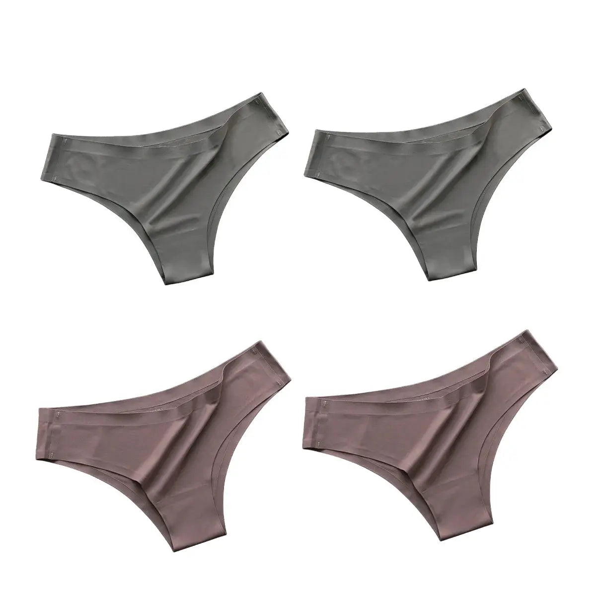 4-pack seamless Brazilian panties in gray and mauve ice silk, low-rise bikini briefs by Simples Market