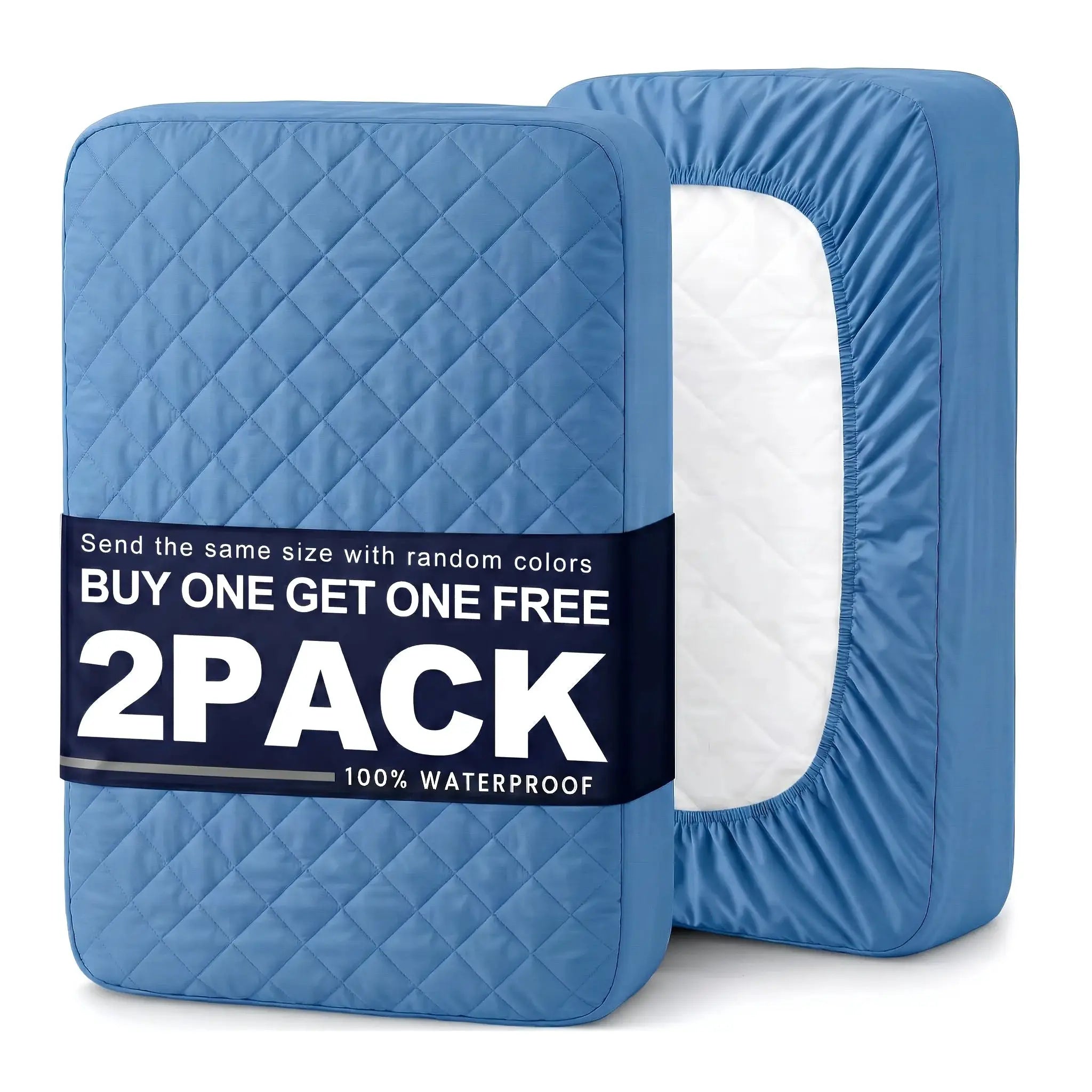 Quilted blue waterproof mattress covers, 2-pack from Simples Market; stain and wrinkle resistant