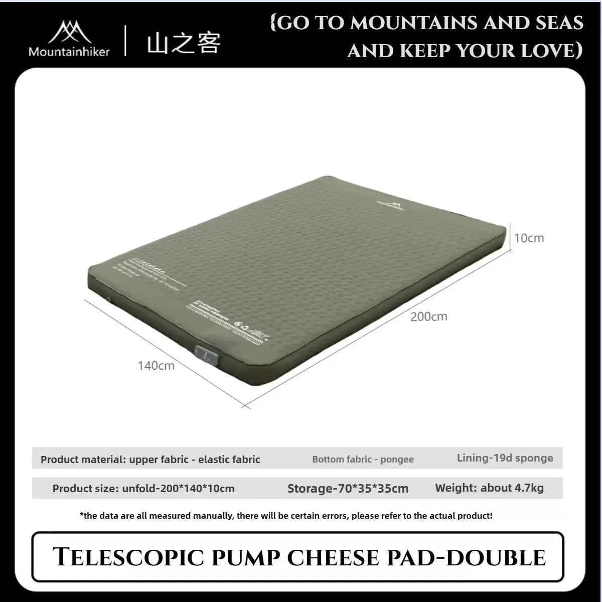 MountainHiker Self Inflating Mattress For Single Or Double Use Thick 10cm Camping Sleeping Pad Compact Folding Bed