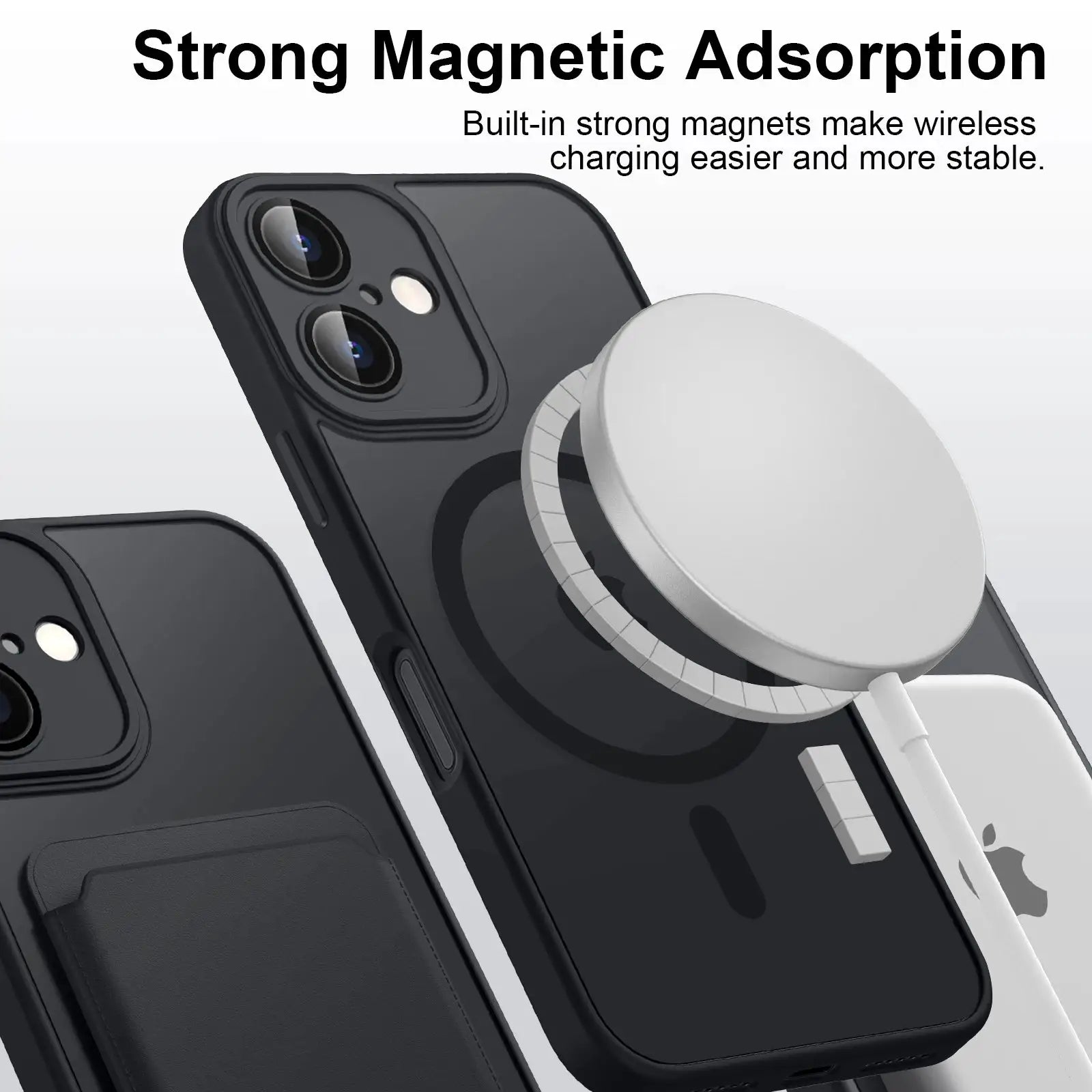 Simples Market luxury magnetic matte translucent iPhone case with MagSafe, shockproof armor for iPhone 11–16 on two devices