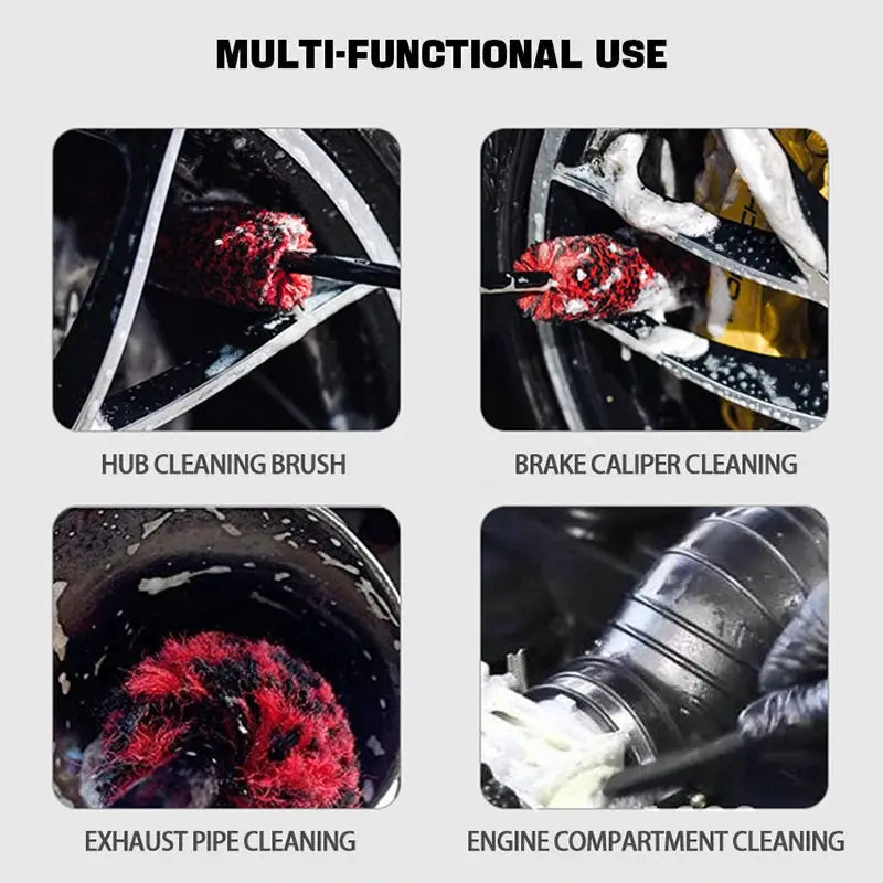 SEAMETAL Car detailing brush 4pc set by Simples Market with red bristles for hub, caliper, exhaust, engine cleaning