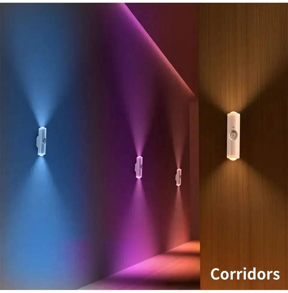Smart RGB Gradient Wall Light with motion sensor, magnetic rechargeable; color-changing wall lamp for corridors