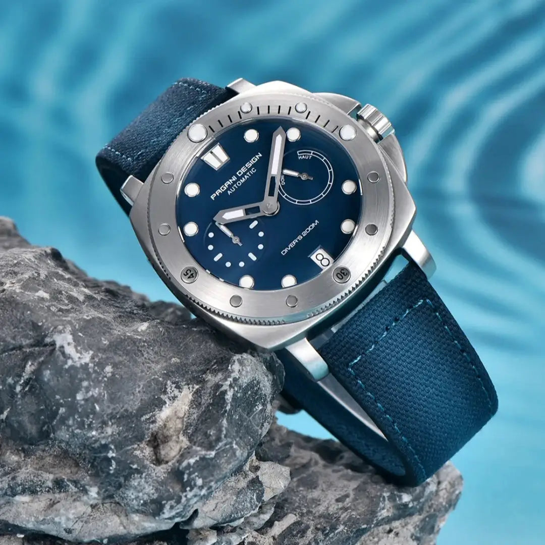 PAGANI Design men's automatic diver watch, blue dial with stainless steel case and blue strap
