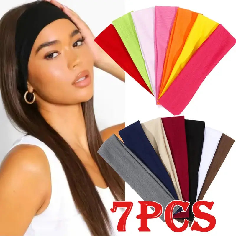 7Pcs Solid Elastic Hair Bands Set for Men and Women Sweat Absorbing Hair Accessories for Running Yoga and Sports