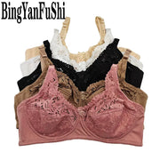 Lace bralette set with floral full-cup design, five-color assortment (pink, beige, brown, white, black) from BingYanFuShi