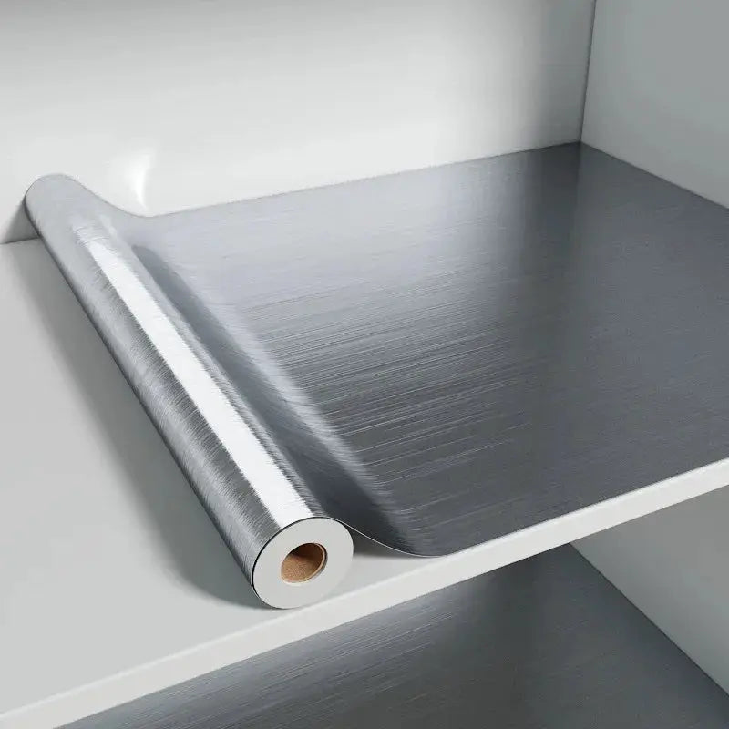 PVC brushed-silver removable wallpaper roll, waterproof and oil-proof for kitchen surfaces