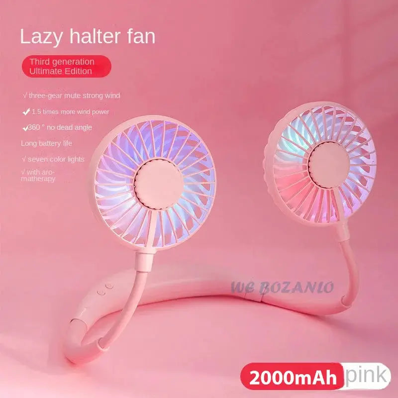 USB Portable Neck Fan Hands Free Dual Mini Sports Fan 3 Speed Adjustable Rechargeable 360 Degree Rotation