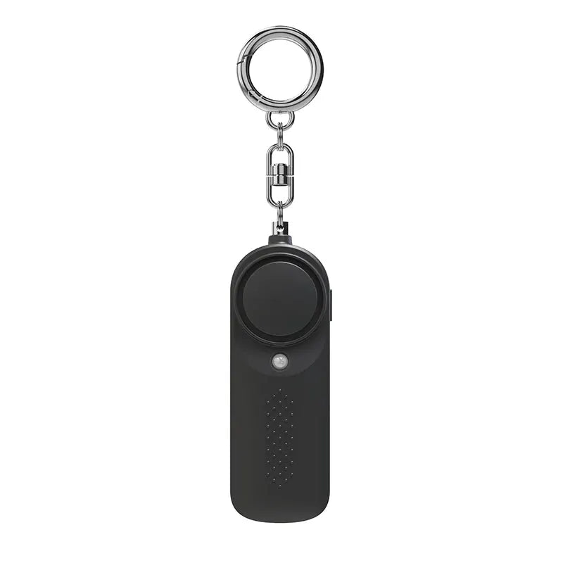 Protect Alert personal defense siren by Simples Market; black handheld panic alarm with keychain