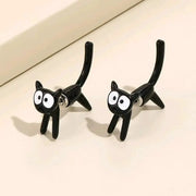 Black cat design stud earrings, zinc alloy, lightweight cat-shaped pair