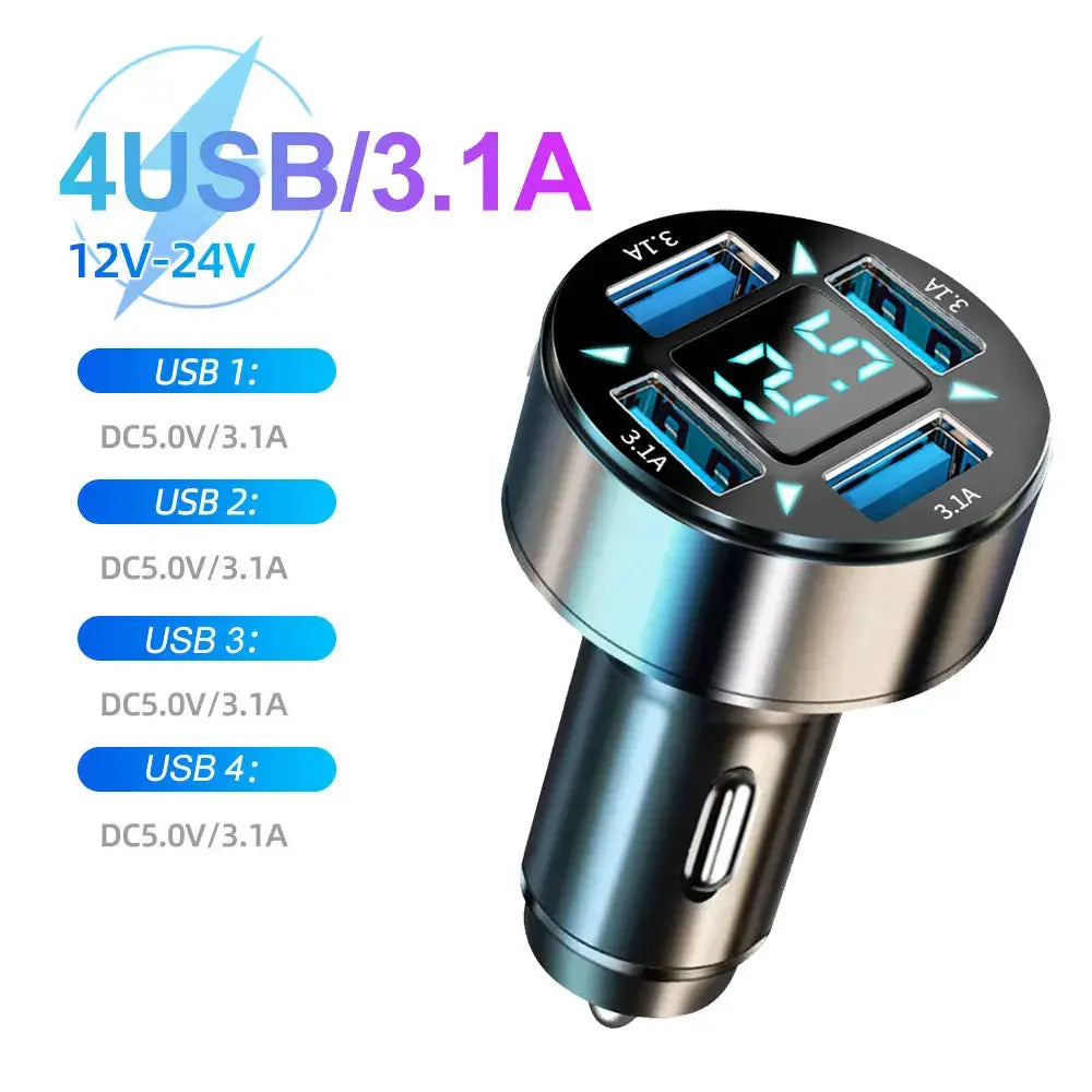 66-250W PD Car Charger QC3.0 Fast Charge One To Six Car Cigarette Lighter Plugs With Digital Display
