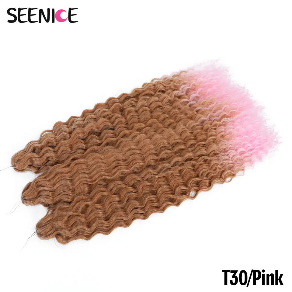 Ariel Curl Water Wave crochet hair extensions, ombre brown to pink, synthetic braid SEENICE