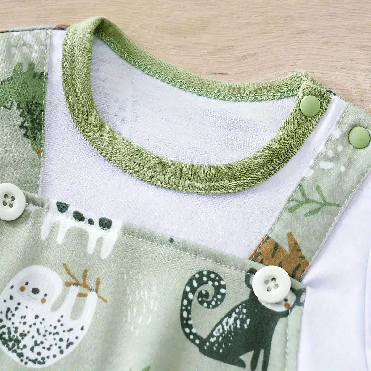 IURNXB Infant Zoo Animal Print Romper For Baby Boy Faux Two Piece Bodysuit With Short Sleeves Casual Playwear