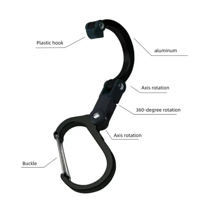 Simples Market Hybrid Gear Clip Rotating Carabiner Hook, aluminum and plastic, black, non-locking, 360-degree rotation