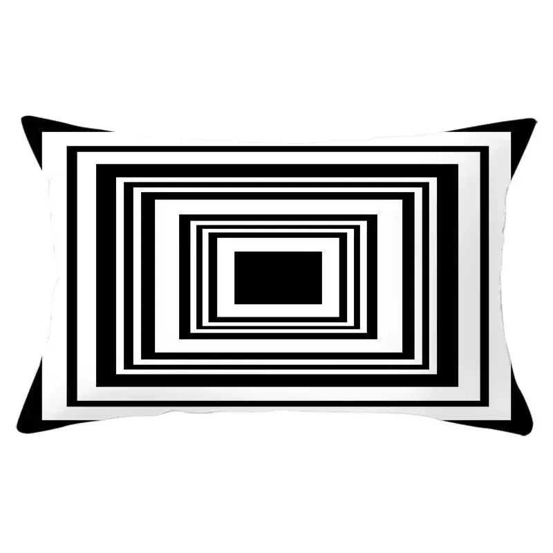 Rectangle pillowcase, Simples Market, black-and-white concentric geometric pattern, polyester.