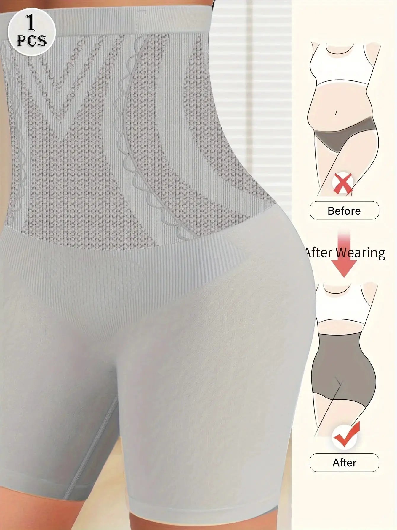 Seamless high-waist tummy-contouring panties in gray knit fabric