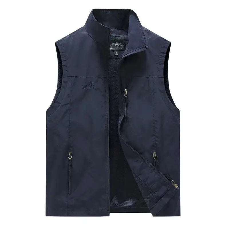FGKKS men's navy waistcoat vest with zip pockets and inner mesh lining Simples Market