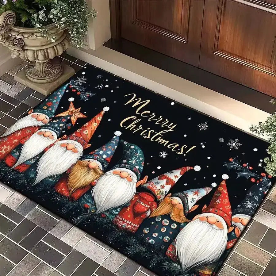 Merry Christmas Door Mat Flannel Carpet Absorbent Welcome Mat Machine Washable Non Slip Backing Decor
