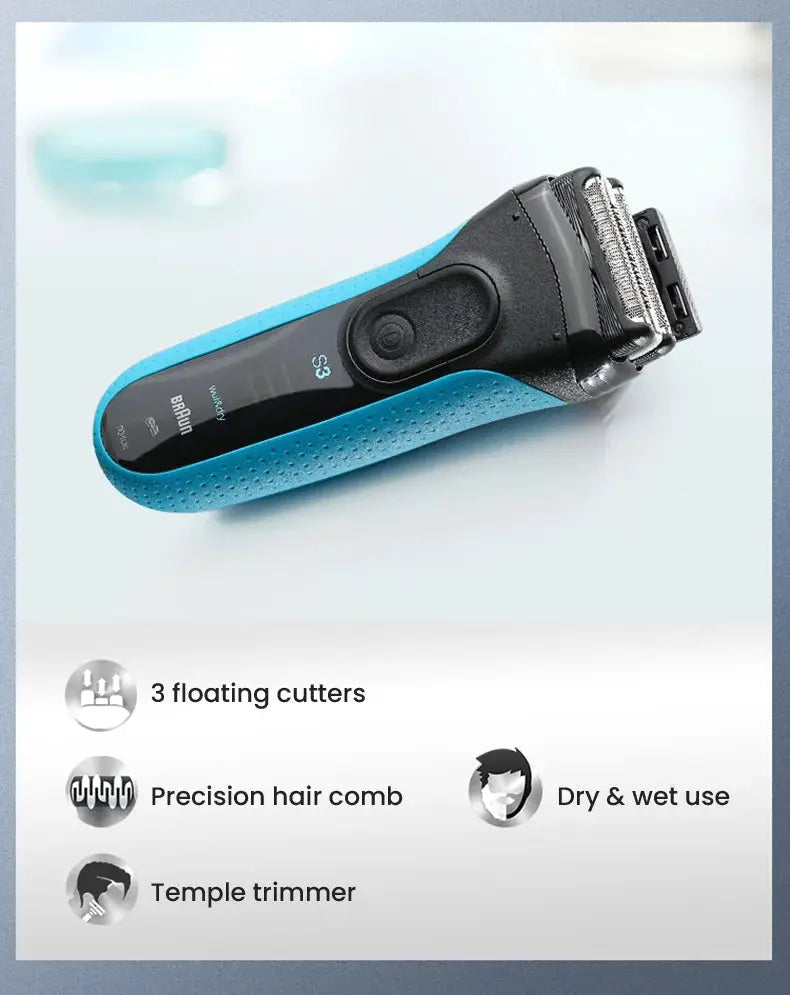 Braun ProSkin 3 Series blue electric shaver with trimmer, dry & wet use