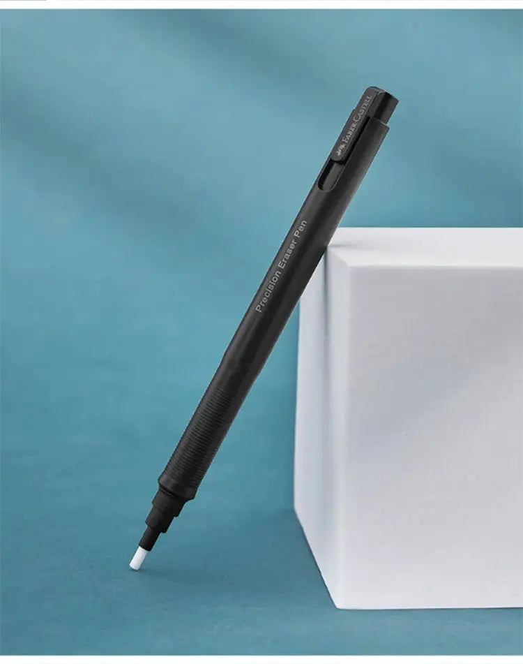 Faber-Castell precision eraser pen, retractable black pencil with white eraser tip