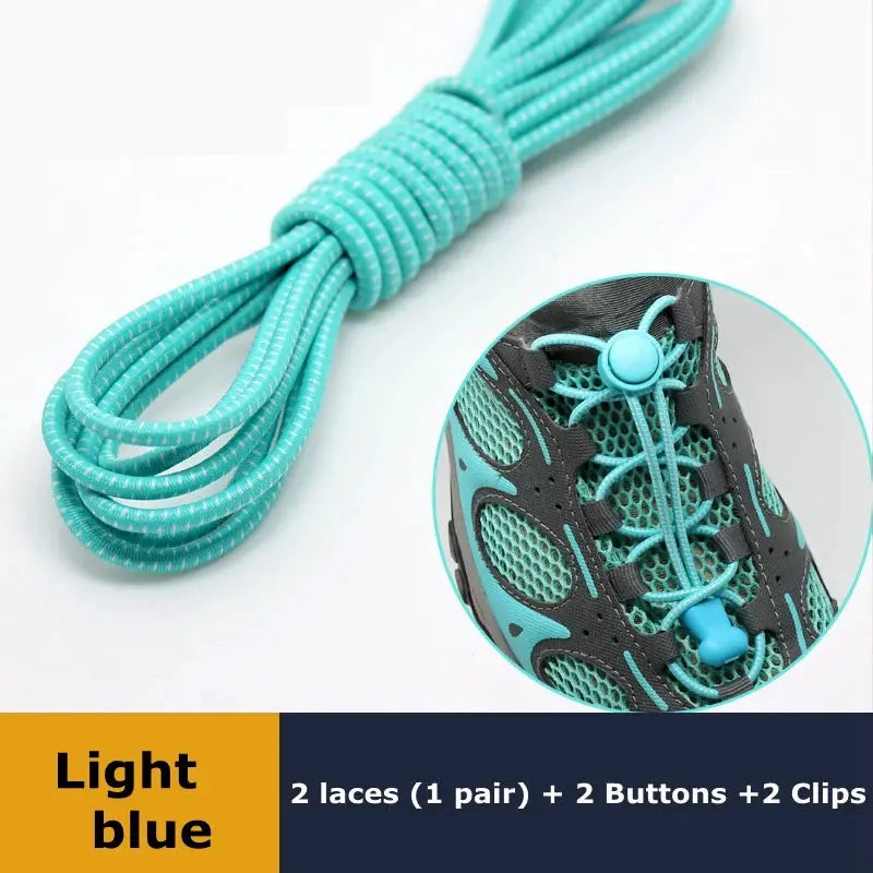 Elastic no-tie sneaker shoelaces in light blue with toggle locks, 1 pair