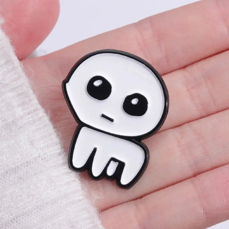 Autism awareness enamel pin, white cartoon character with black outline, zinc alloy lapel pin by Simples Market