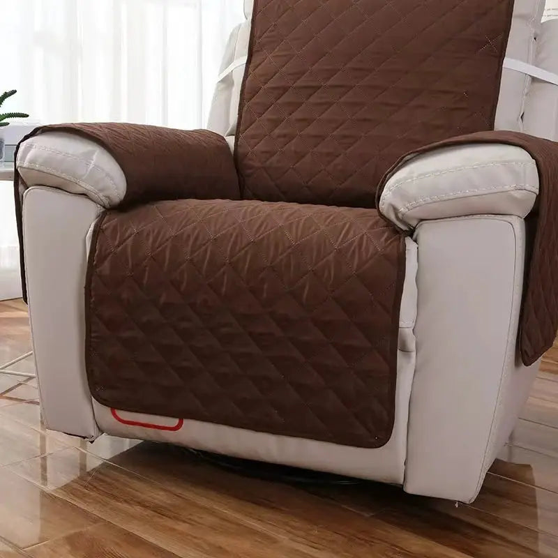 Recliner slipcover in brown quilted fabric with anti-slip backing for armchair protection