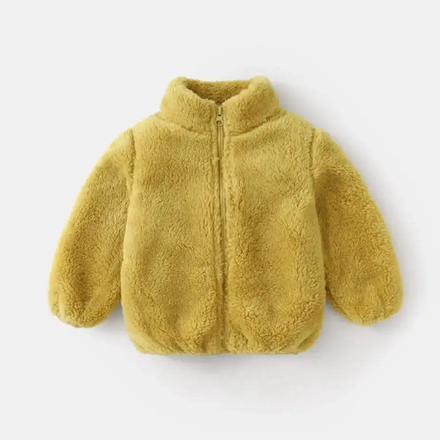 Solid Color Plush Coat For Kids Autumn Winter Warm Casual Jacket Greatcoat Outerwear Baby Boy Girl Toddler